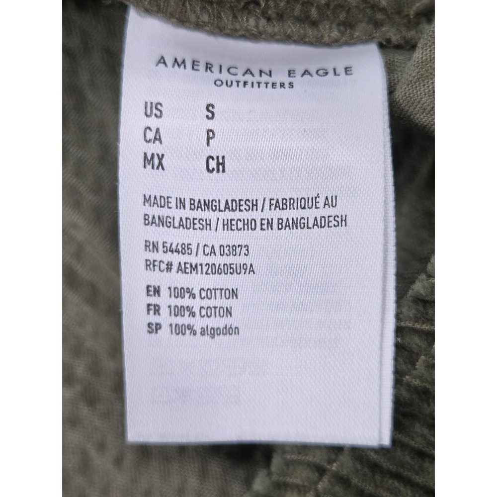 American Eagle Mens Small Corduroy Button Down Shirt Olive Green Long Sleeve - Picture 5 of 7